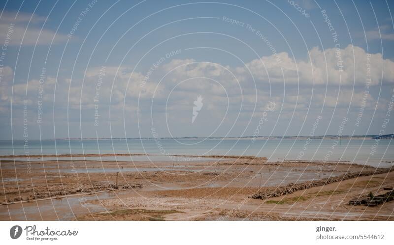 Ausflug auf die Île de Ré (2) Umwelt île de ré Insel Textfreiraum oben Atlantik ruhig Wolken Ferne Ebbe Horizont Menschenleer blau Schönes Wetter Sommerurlaub