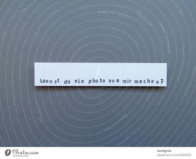 Kannst du ein Photo von mir machen? Fotografie Fragen Fotografieren Fragezeichen Schriftzeichen Farbfoto Kommunizieren Neugier Menschenleer Freisteller