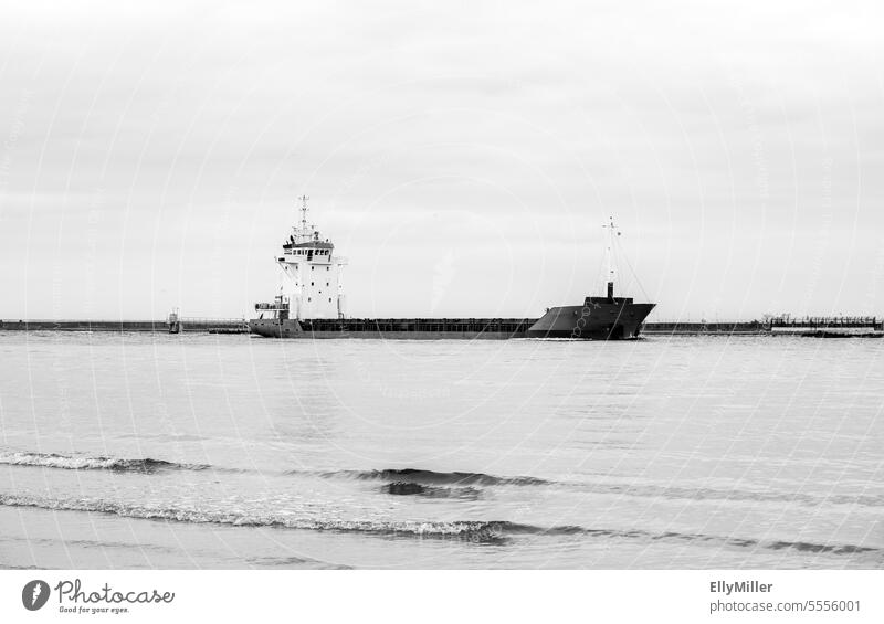 Hafen in Swinemünde Meer Küste Landschaft Natur Himmel Wasser Strand Schwarzweißfoto Ostsee Ostseeküste Schiff Wolken Usedom Polen Wellen