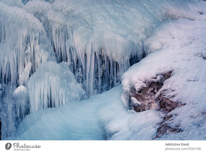 Verschlungene Eisgebilde Formation Eiszapfen Winter Schnee Nahaufnahme Schönheit Natur kalt Huesca gefroren kristallin Spanien eisig Struktur Detailaufnahme