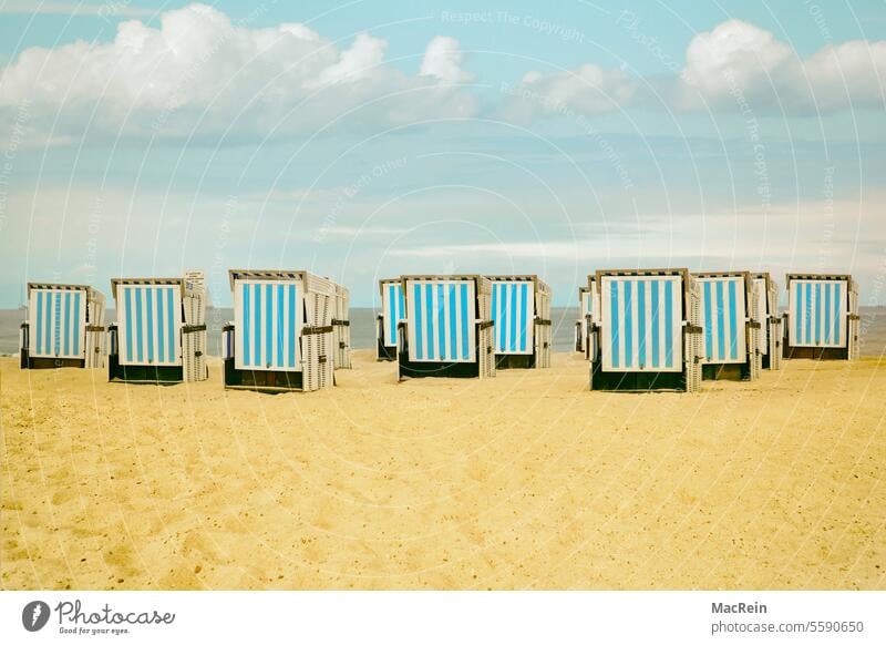 Strandkörbe strandkorb strandkörbe urlaub gestreift sand sommer weite wetter deutschland düne dünen Gras erholung ferien himmel horizont insel meer nordsee