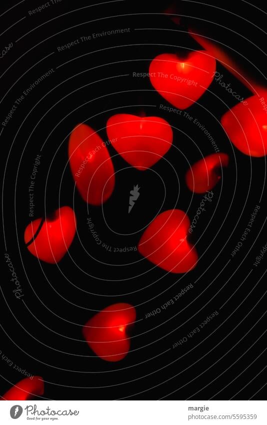 Rote Herzen Lichterkette rot Nacht leuchten Menschenleer Dekoration & Verzierung Kunstlicht Weihnachten & Advent Beleuchtung Liebe herzen lichter Stimmung