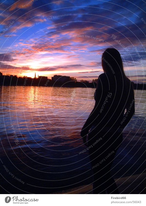 silhouette Frau Sonnenuntergang Silhouette Himmel Wasser Rhein Reflexion & Spiegelung Farbe