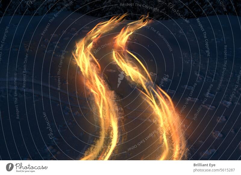 Lichtspuren in einer verschneiten Landschaft Laufwerk ländlich Boden Umwelt Winter Geschwindigkeit Bewegung Konzept farbenfroh abstrakt Weg malerisch kalt