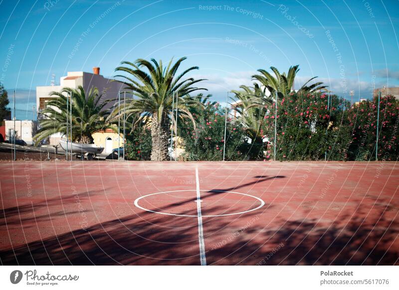 #A0# Basketball Court Basketballplatz basketballfeld Mittellinie rot Sportplatz mediterran Palmen Spielen Basketballkorb Ballsport Sportstätten Freizeit & Hobby