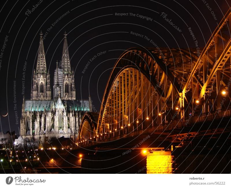 Mir losse dr dom in Kölle Köln Nacht Licht Dom Brücke