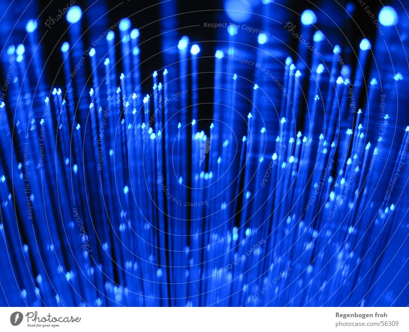 Blaulicht Leuchtstab Lichtpunkt Glasfaser Lampe dunkel Glasfaserlampe Langzeitbelichtung schwarz diffus Reaktionen u. Effekte blau Unschärfe