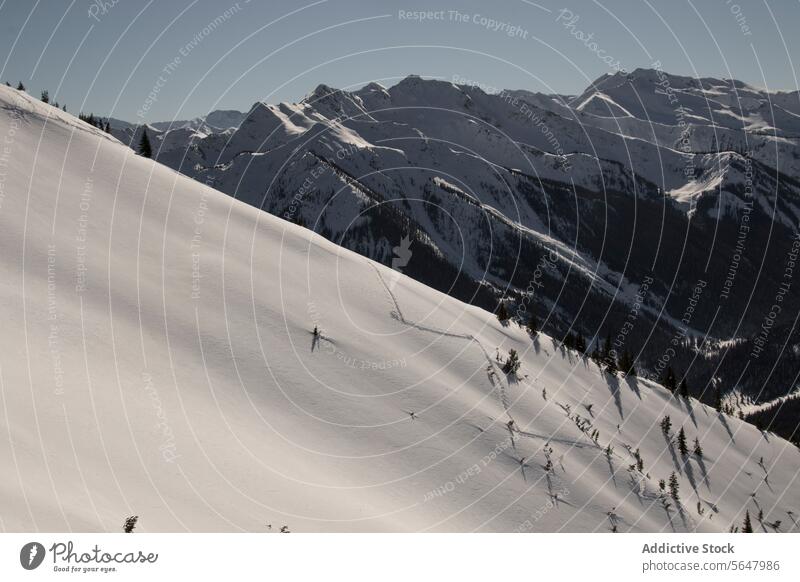 Wunderschöne massive schneebedeckte Berge Berge u. Gebirge felsig majestätisch malerisch idyllisch Ansicht sonnig Winter Kanada Ambitus Alpen Landschaft