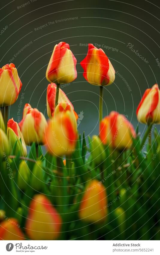 Leuchtend rote und gelbe Tulpen blühen im Frühling in den Keukenhof-Gärten in den Niederlanden pulsierend Blütezeit Garten Blume Blütenblatt Flora botanisch