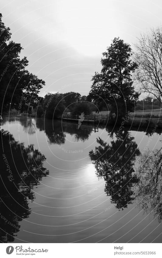 Weites Land | an der Hamme Fluss Teufelsmoor Flussufer Baum Sonnenlicht Spiegelung Stimmung Licht Schatten Wasser Landschaft Außenaufnahme Natur Menschenleer