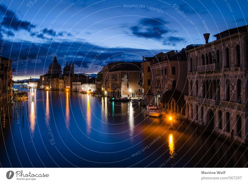 blue Venice Venedig Italien Europa Dorf Stadt Menschenleer Haus Ferien & Urlaub & Reisen Academia-Brücke Canal Grande aufwachen Dämmerung Farbfoto Außenaufnahme