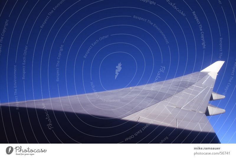 Der Flügel Tragfläche Flugzeug Aerodynamik Aluminium fliegen Altimeter horizontal rechts Himmel winglet Teile u. Stücke Metall Niete Schatten oben festhalten