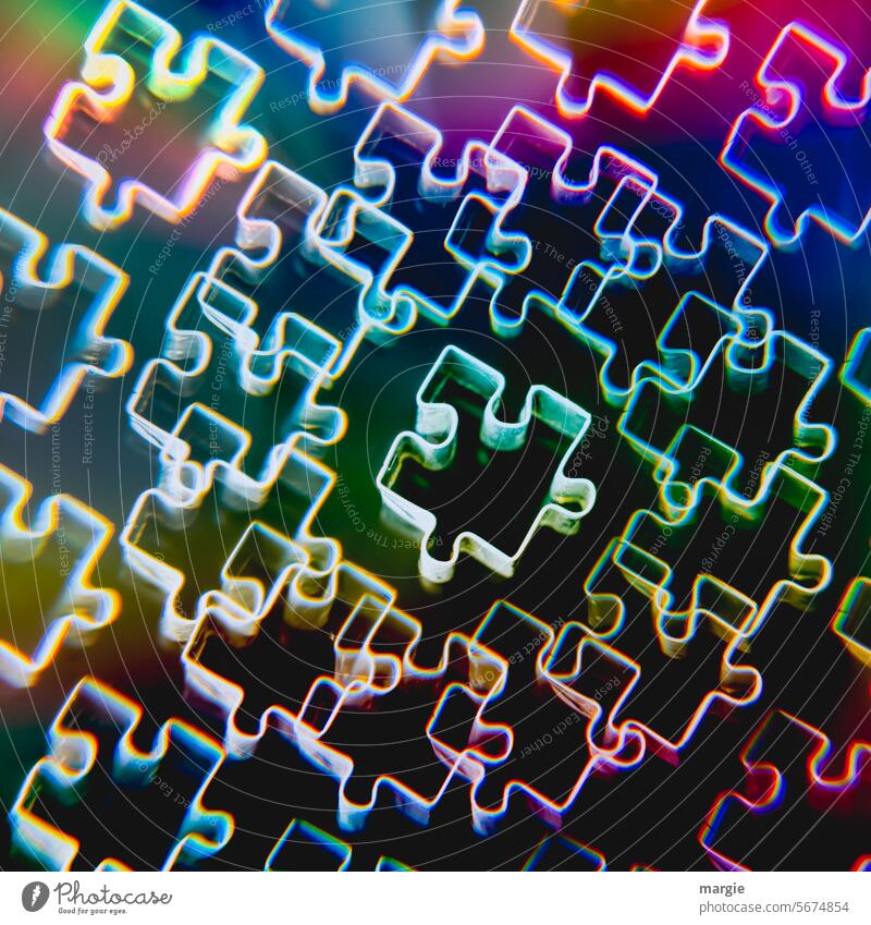 Bunte Puzzle - Teile Strukturen & Formen Teile u. Stücke Puzzlespiel Puzzleteile Puzzlestueck Licht unscharf Lichterscheinung lichter Freizeit & Hobby Spielen