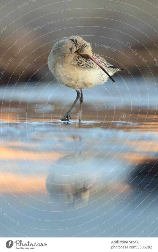 Heitere Morgendämmerung mit Aguja Colipinta an der Küste Asturiens Vogel Natur Tierwelt Aguja-Colipinta Reflexion & Spiegelung Wasser ruhig migratorisch