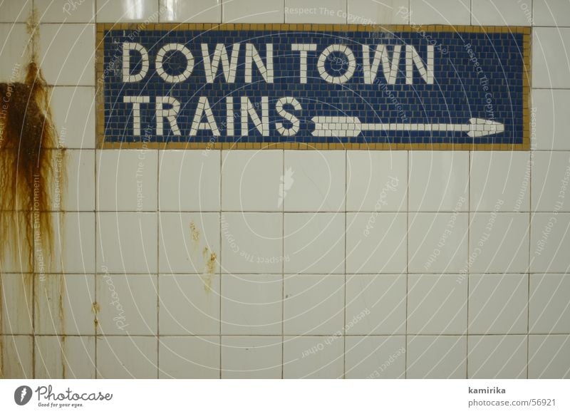 downtown trains New York City U-Bahn London Underground Untergrund Verkehr Stadt Wand Mosaik Richtung Eisenbahn transit Leben Fliesen u. Kacheln Pfeil direction