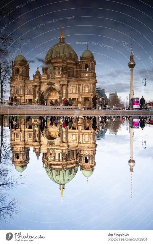 Berliner Sehenswürdigkeiten in der Pfütze II Winter immobilien wohnen Textfreiraum oben Berlin-Mitte Hauptstadt Hochhaus Urbanisierung Textfreiraum rechts