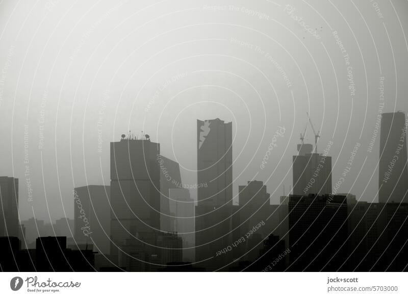 Smog in der City Skyline Panorama (Aussicht) Hochhaus Himmel Peking China Stadtzentrum Großstadt modern Hintergrund neutral Silhouette Kontrast