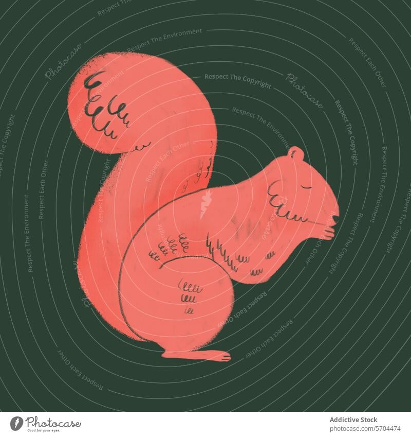 Abstrakte rote Eichhörnchen Illustration auf einem dunkelgrünen Hintergrund mit dekorativen Mustern Grafik u. Illustration abstrakt Kunst Tierwelt Natur Herbst