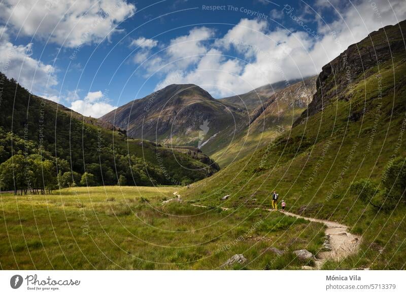 Blick auf die Schlucht des Ben Nevis in der Nähe des Steall-Wasserfalls. Ben Nevis Berg Berge u. Gebirge Natur grün Sommer Schottland Großbritannien Weg