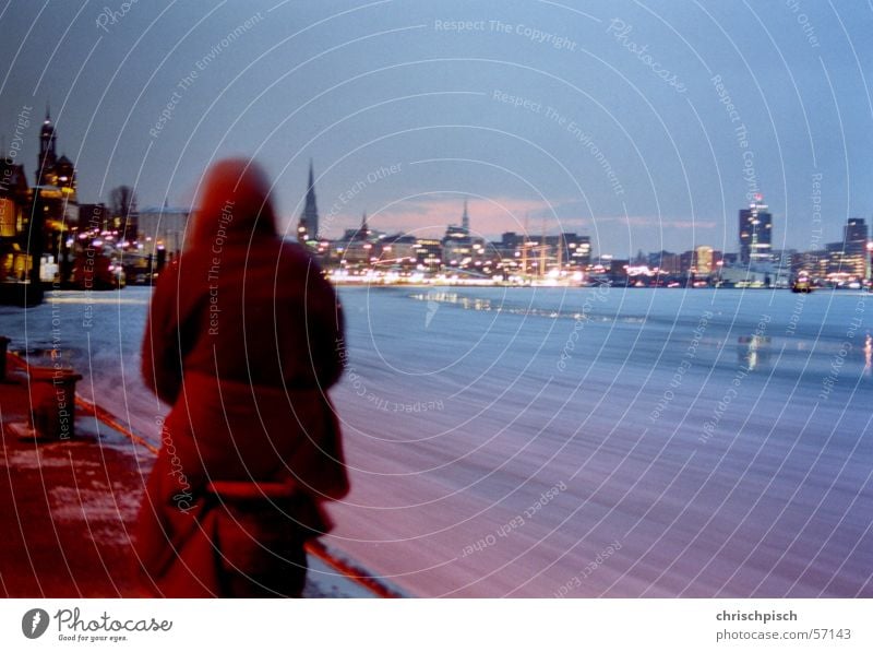 Frostige Elbe 2 Langzeitbelichtung Strömung Eisscholle Winter Morgen Dämmerung Anlegestelle Hamburg Hafen Morgendämmerung