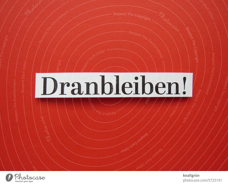 Dranbleiben! Ausdauer Text Motivation weitermachen verbissen Farbfoto Menschenleer Wort Mitteilung Buchstaben Schriftzeichen Kommunikation Kommunizieren Sprache