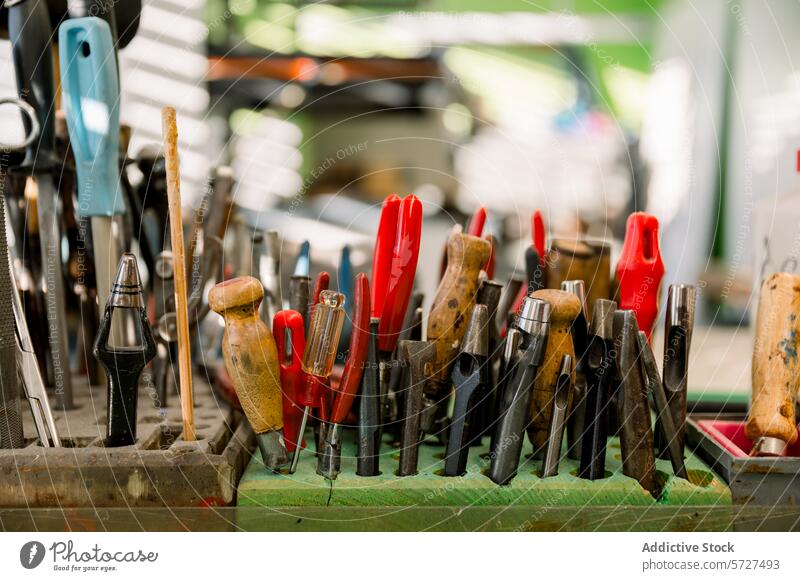 Handwerkszeug eines österreichischen Schuhmachers Werkzeug Handel Schuster Österreicher Arbeitsplatz Sammlung Werkstatt veranschaulichen Schuhmacherei Gerät