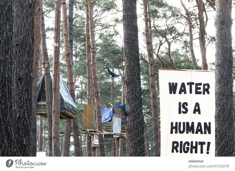 Water is a human right - besetzter Wald in Grünheide, Brandenburg Demo Tesla Wasser niemand Baumhaus Baumhäuser Protest Umwelt Umweltschutz Natur Naturschutz