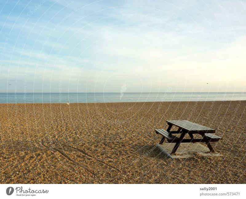 Picknick am Strand? Erholung ruhig Meditation Ferien & Urlaub & Reisen Ausflug Freiheit Sommer Meer Tisch Landschaft Himmel Sonnenlicht Herbst Schönes Wetter