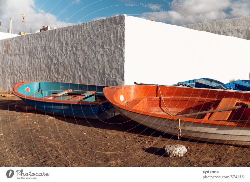 Ecke Ferien & Urlaub & Reisen Tourismus Sand Sommer Schönes Wetter Dorf Fischerdorf Haus Mauer Wand Schifffahrt Bootsfahrt Fischerboot Ruderboot Hafen