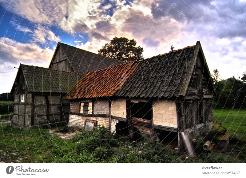 Heuerhaus kurz vorm Abriss Haus Bauernhof Wolken Dach Himmel Amerika Farbe Architektur