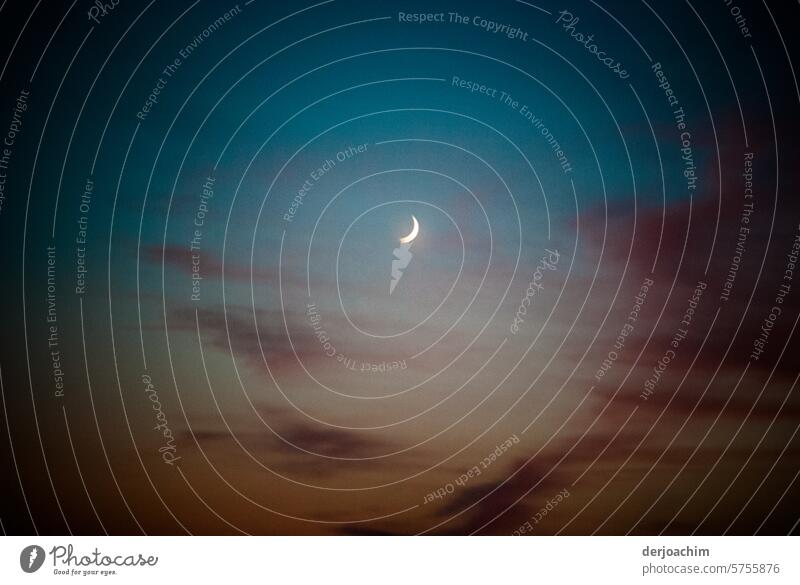 Eine Mondsichel am Himmelsrand Mond- Nacht Licht Stimmung Außenaufnahme dunkel Lichterscheinung Farbfoto ruhig Menschenleer Silhouette geheimnisvoll leuchten