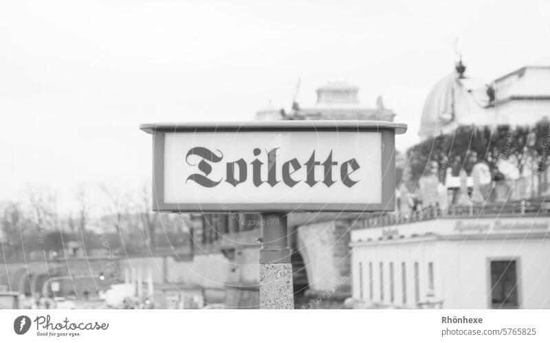 Toilettenschild in Dresden Schilder & Markierungen Hinweisschild Menschenleer Außenaufnahme Schriftzeichen Tag Buchstaben Wort Mitteilung Text Zeichen Letter