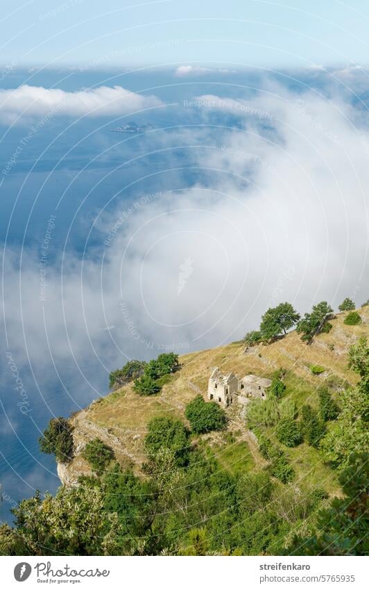 Pfad der Götter - Blick auf den Golf von Neapel Amalfiküste Positano Praiano Sommerurlaub Ferne Felsen Idylle Erholung Aussicht idyllisch Farbfoto Urlaub Bäume