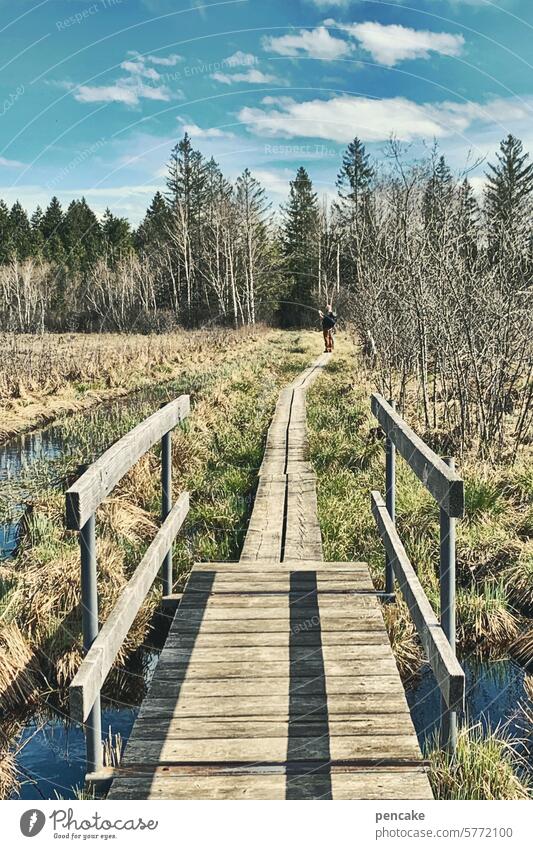 es ist nie zu spät | brücken zu bauen Brücke Steg wandern Landschaft Wasser Natur Erholung Himmel Allgäu Holzbrücke Naturschutzgebiet Moor Moorgebiet