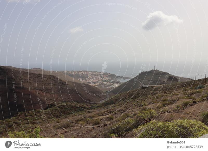 Blick über San Sebastian auf der Kanareninsel La Gomera san sebastian gomera panorama blick kanaren Landschaft Ferien & Urlaub & Reisen San Sebastián Meer Natur