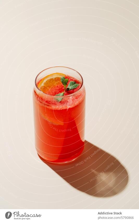 Erfrischende Beeren-Orangen-Limonade mit Minze und Eis Getränk trinken orange erfrischend Sommer Glas kalt Garnierung hell Zitrusfrüchte pulsierend süß