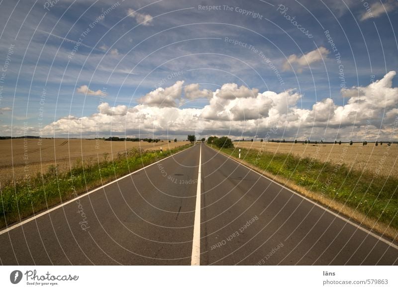 Start Landschaft Himmel Wolken Horizont Sommer Schönes Wetter Feld Straße Linie Streifen Umwelt Asphalt gerade Schilder & Markierungen Markierungslinie Farbfoto