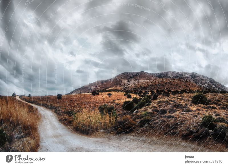 Zur Ruhe Landschaft Himmel Wolken Sommer Wetter Wiese Hügel Insel Kreta Straße alt außergewöhnlich bedrohlich dunkel Unendlichkeit trocken braun grau grün