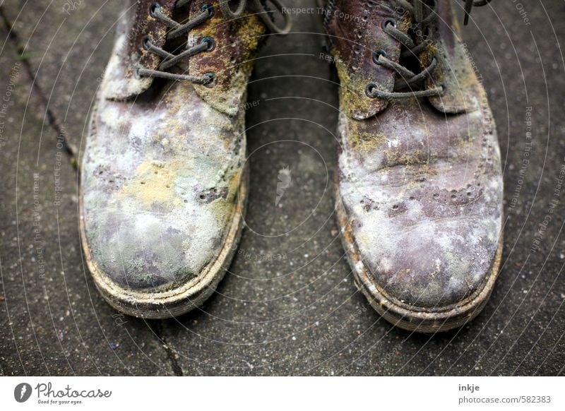 ekelhaft Schuhe Stiefel Lederschuhe alt dreckig Ekel Gefühle Verfall gammeln verdorben paarweise Farbfoto mehrfarbig Außenaufnahme Nahaufnahme Detailaufnahme