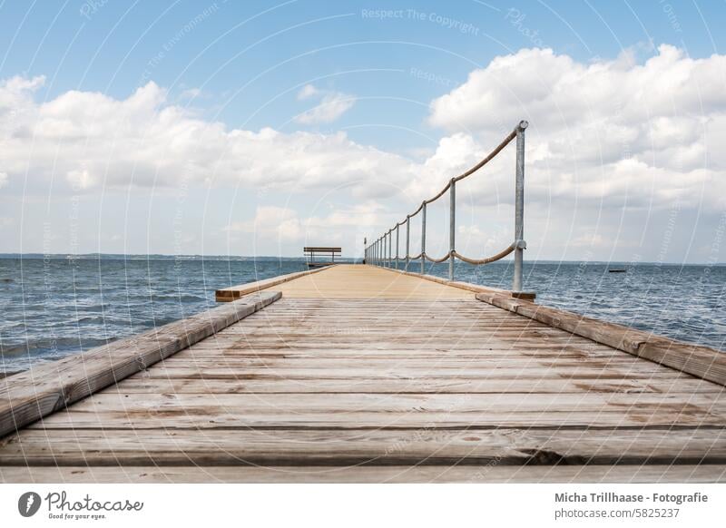 Steg am Meer Dänemark Langeland Tranekær Ostsee Brücke Küste Ufer Landschaft Natur Sonnenschein Wolken Himmel Urlaub Tourismus reisen Horizont