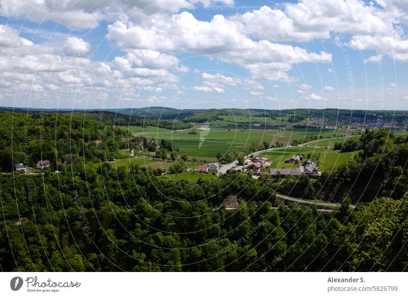 Aussicht auf der Schwäbischen Alb von Burg Alt-Lichtenstein aus Schwäbische Alb Ausblick Landschaft Panorama (Aussicht) Wolken Natur Schönes Wetter Wald