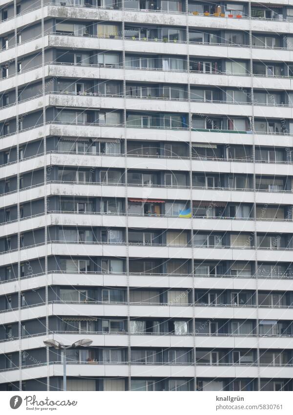 Wohnklotz Hochhaus Architektur wohnen Fassade Gebäude Fenster Haus urban trist Balkon Wohnung Stadt Bauwerk Außenaufnahme Beton alt hässlich Plattenbau grau