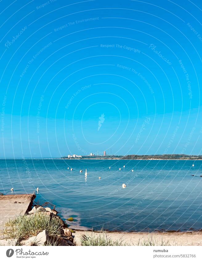 Strand, Ostsee, Himmel Sommer Farbfoto Ausflug Nordland Ferien & Urlaub & Reisen Ufer Norden MEER Küste blau Tourismus Meer Landschaft Erholung Ostseeküste