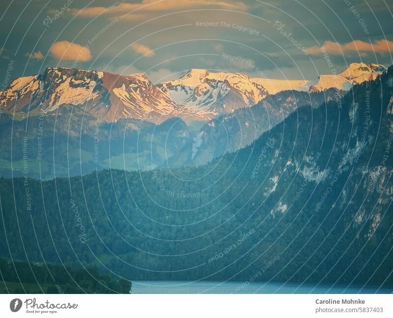 Blick auf das Titlisgebiet Gebirge Berge u. Gebirge Wolken Himmel Alpen Landschaft Natur Gipfel Umwelt Außenaufnahme Felsen Schneebedeckte Gipfel Menschenleer