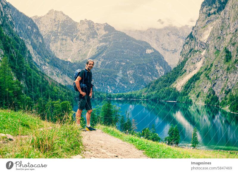 Reiseziel Königssee Obersee. Wandern in den Bergen. Landschaftskulisse. Berchtesgadener Land, Bayern, Deutschland Kühe Alpen Erwachsener Abenteuer