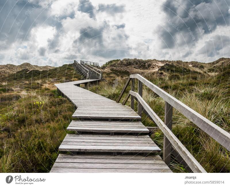 Der Weg nach oben Umwelt Klima Idylle Himmel Erholung Natur Landschaft Bohlenweg Holzweg Amrum Ziel Ferien & Urlaub & Reisen Wege & Pfade Fußgängerweg