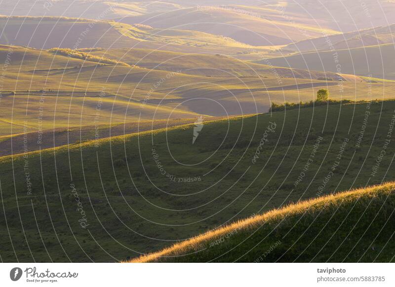 schöne Hügel bei Sonnenuntergang oben Ackerbau Anziehungskraft Hintergrund Schönheit Landschaft Morgendämmerung Ausflugsziel Abenddämmerung Umwelt Feld Gras