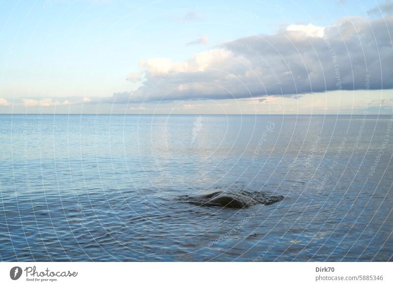 Ostseeküste mit aus dem Wasser ragendem Stein im Vordergrund Küste Meer ostseeküste Himmel Wolken Ruhe weite Schönes Wetter Landschaft Ferien & Urlaub & Reisen