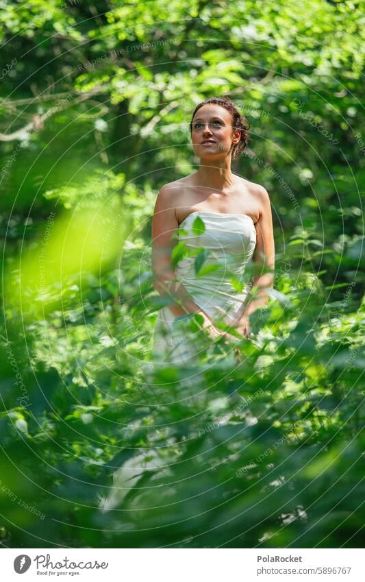 #A5# Braut im Wald Brautkleid Kleid Fee mystisch weiß Hochzeit Frau feminin elegant Tag Feste & Feiern schön Romantik Liebe Stil Fröhlichkeit