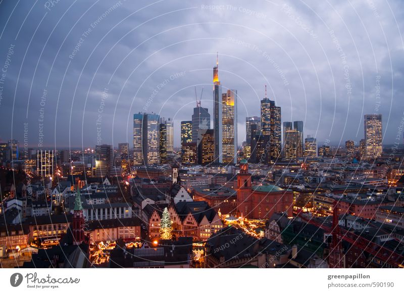 Skyline Frankfurt - Weihnachten Weihnachtsmarkt Frankfurt am Main Hessen Deutschland Stadtzentrum Altstadt Haus Bankgebäude Kirche Bauwerk Gebäude Architektur